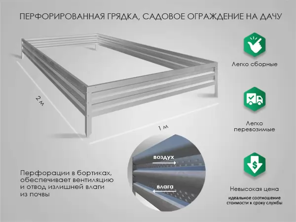 Комплект из 2 грядок для теплицы, длина 8 м